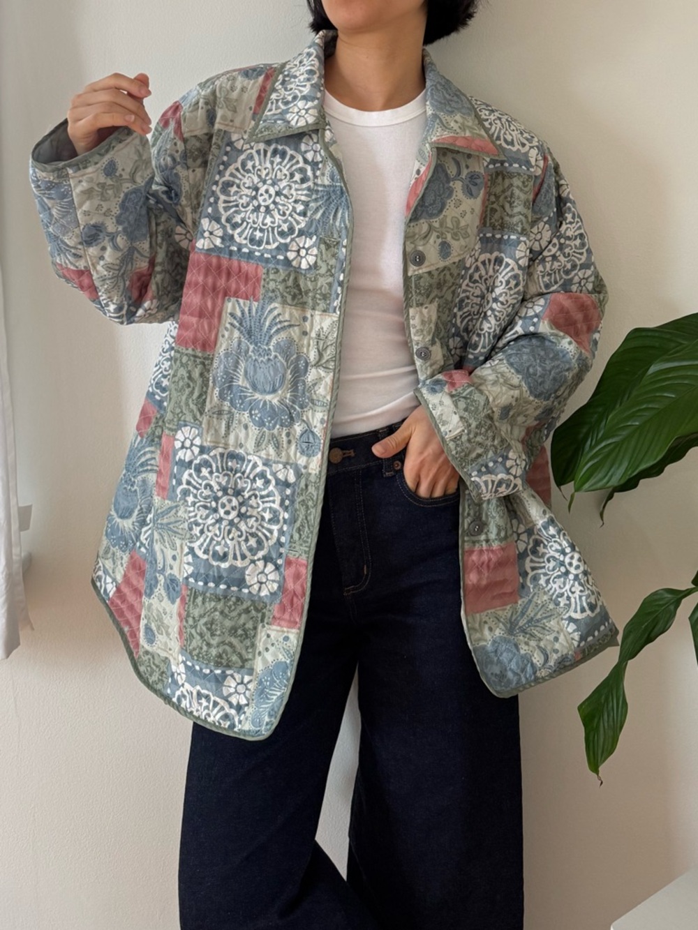 Alfred Dunner 100% Silk Cottagecore Patchwork Print Quilted Jacket Size 16